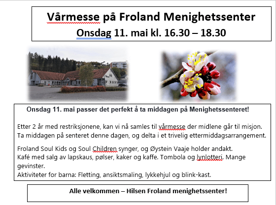 Vårmesse onsdag 11. mai kl. 16.30-18.30 1