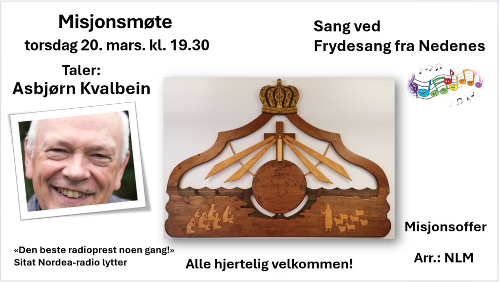 Misjonsmøte torsdag 20. mars kl. 1930 1
